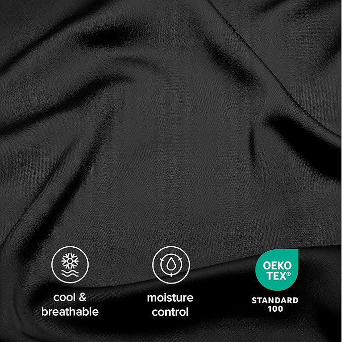 Bare Home 100% Rayon Made from Bamboo Luxury King Sheet Set - 4 Piece Bedding Set - Deep Pockets - Cooling Sheets - Breathable - Easy Fit - Soft Bedding Sheets & Pillowcases (King, Black)