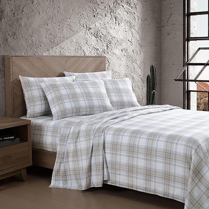Wrangler - Twin Bed Sheets, Ultra-Soft & Lightweight Bedding with Matching Pillowcase, Lightweight Bed Set for All Season Comfort, Oeko-Tex Certified (Dayton Valley Plaid Beige)
