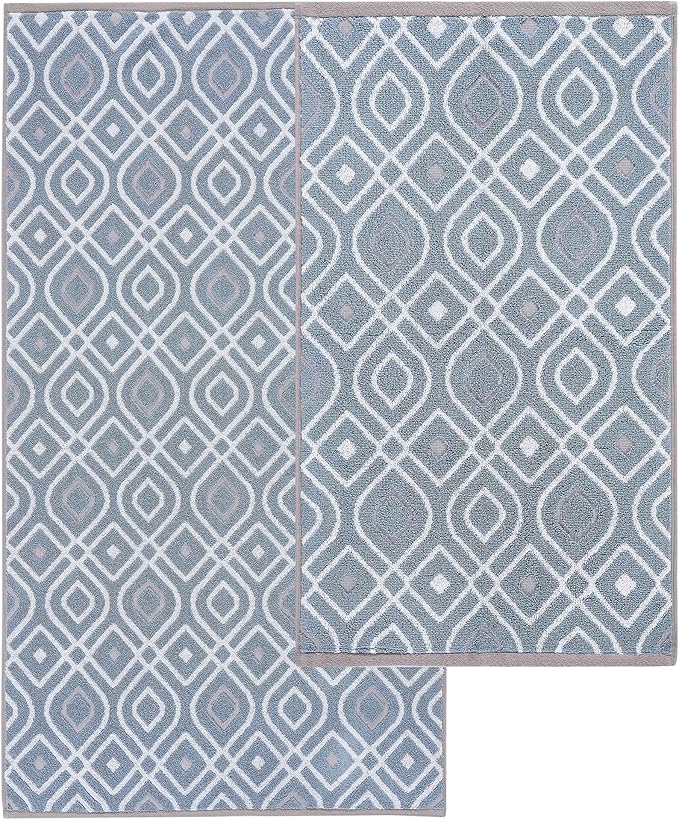 Modern Threads Oxford 6-Piece 100% Cotton Towel Set – Yarn Dyed Jacquard & Solid – Includes 2 Bath Towels, 2 Hand Towels, 2 Washcloths – Absorbent, Quick Dry, Soft & Durable – Blue