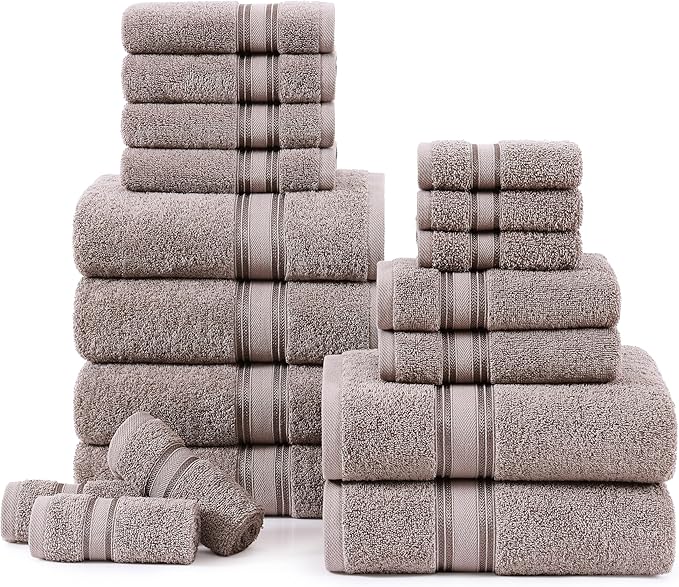 LANE LINEN Luxury 100% Cotton Towels Set 18 – Zero Twist, 6 Bath Towels, 6 Hand Towel & 6 Washcloths, Stays Plush After Washes, Ideal for Spa, Hotel & Family Bathrooms, Highly Absorbent – Platinum