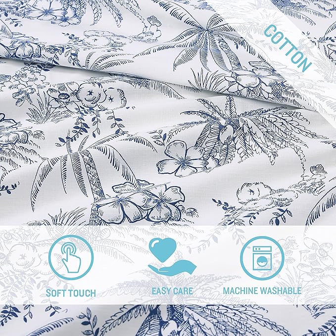 Tommy Bahama - Queen Size Sheets Set, Crisp & Tailored Cooling Sheets with a Smooth Cotton Percale Lightweight Feel - Bed Sheets with Matching Pillowcases & Fitted Sheet (Pen and Ink Palm Blue)