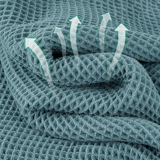 New Microfiber Waffle Bath Towels, 2 Pieces, Oversized, Soft, Absorbent, Fast Drying, Lint Free (Green)