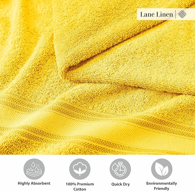 LANE LINEN Luxury 6-Piece Bath Towel Set - 100% Cotton, Zero Twist, Super Soft & Extra Absorbent - Includes 2 Bath Towels, 2 Hand Towels, 2 Washcloths - Mimosa