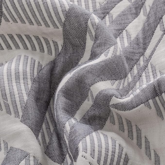 NTBAY 3 Layers Cotton Muslin 88x92 Queen Bed Blanket, Super Soft Breathable Thermal Yarn Dyed Quilt for Adults, Perfect Lightweight Blanket for Couch Sofa Bed All Seasons, Grey Wave