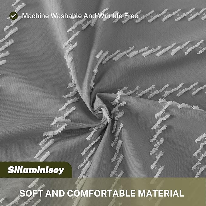 Extra Long Grey Boho Shower Curtain with Tassel, Woven Fabric 84 in Shower Curtain, Tufted Chevron Striped, 72 x 84, Modern Chic Textured Minimalist Bathroom Shower