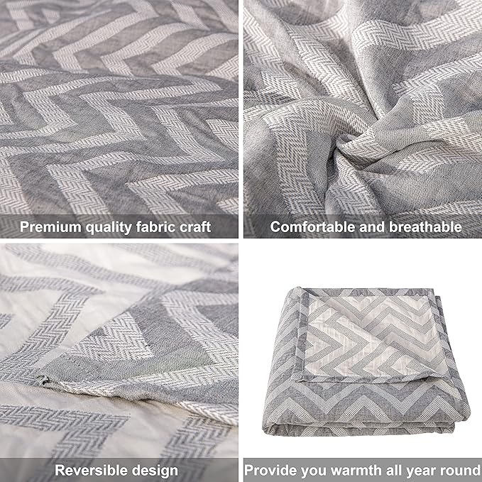 NTBAY 3 Layers Cotton Muslin 88x92 Queen Bed Blanket, Super Soft Breathable Thermal Yarn Dyed Quilt for Adults, Perfect Lightweight Blanket for Couch Sofa Bed All Seasons, Chevron
