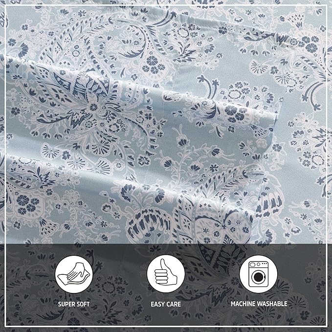 Wrangler - King Bed Sheets, Ultra-Soft & Lightweight Bedding with Matching Pillowcases, Lightweight Bed Set for All Season Comfort, Oeko-Tex Certified (Prairieland Paisley Blue)