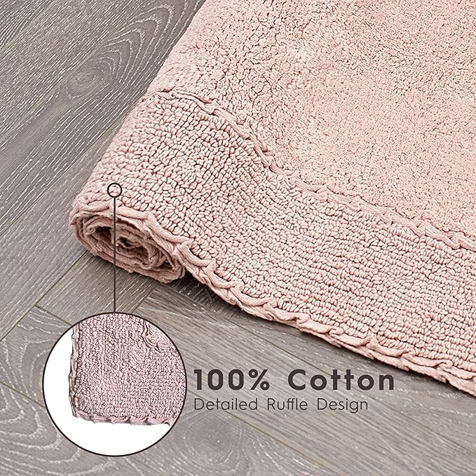 Laura Ashley Ruffle Border 100% Cotton Bath Rug, Blush Pink, 17"x 24"