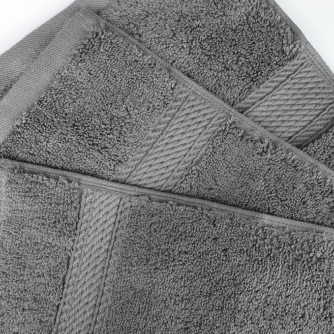 Superior Egyptian Cotton Pile 8 Piece Towel Set, Includes 2 Bath, 2 Hand, 4 Face Towels/Washcloths, Ultra Soft Luxury Towels, Thick Plush Essentials, Guest Bath, Spa, Hotel Bathroom, Charcoal
