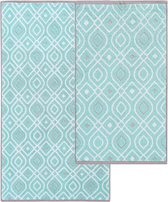 Modern Threads Oxford 6-Piece 100% Cotton Towel Set – Yarn Dyed Jacquard & Solid – Includes 2 Bath Towels, 2 Hand Towels, 2 Washcloths – Absorbent, Quick Dry, Soft & Durable – Aqua