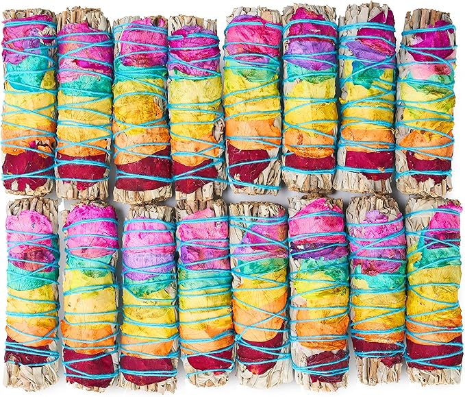 JL Local Chakra Sage Smudge Sticks 4 Inch | Natural Flower White Sage Smudging Wands | Bulk Quantities for Home Cleansing, Meditation, & Smudging Rituals | Sustainably Sourced California White Sage