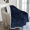 PAVILIA Sherpa Fleece Throw Blanket for Couch, Twin Size, Navy Blue, Plush Soft Fuzzy Sofa Blanket, Cozy Reversible Winter Throw for Women Men, 60x80 Inches