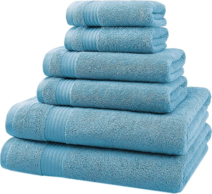 American Veteran Towel, 6 Piece Towel Set for Bathroom, 100% Cotton Turkish Bathroom Towels, 2 Bath Towels 2 Hand Towels 2 Washcloths, Sky Blue
