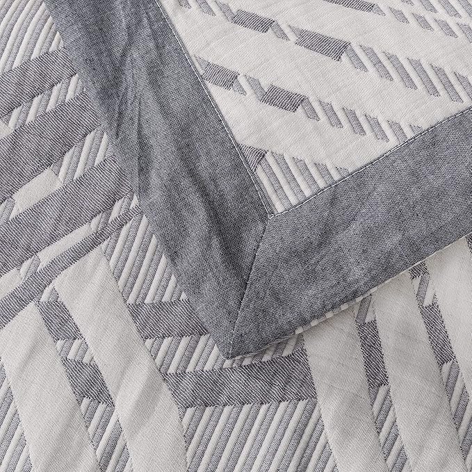 NTBAY 3 Layers Cotton Muslin 68x92 Twin Bed Blanket, Super Soft Breathable Thermal Yarn Dyed Quilt for Adults, Perfect Lightweight Blanket for Couch Sofa Bed All Seasons, Grey Wave